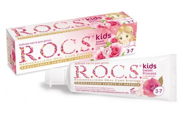 ROCS Kids Зубная паста Sweet princess, без фтора, паста зубная, с ароматом розы, 45 г, 1 шт.