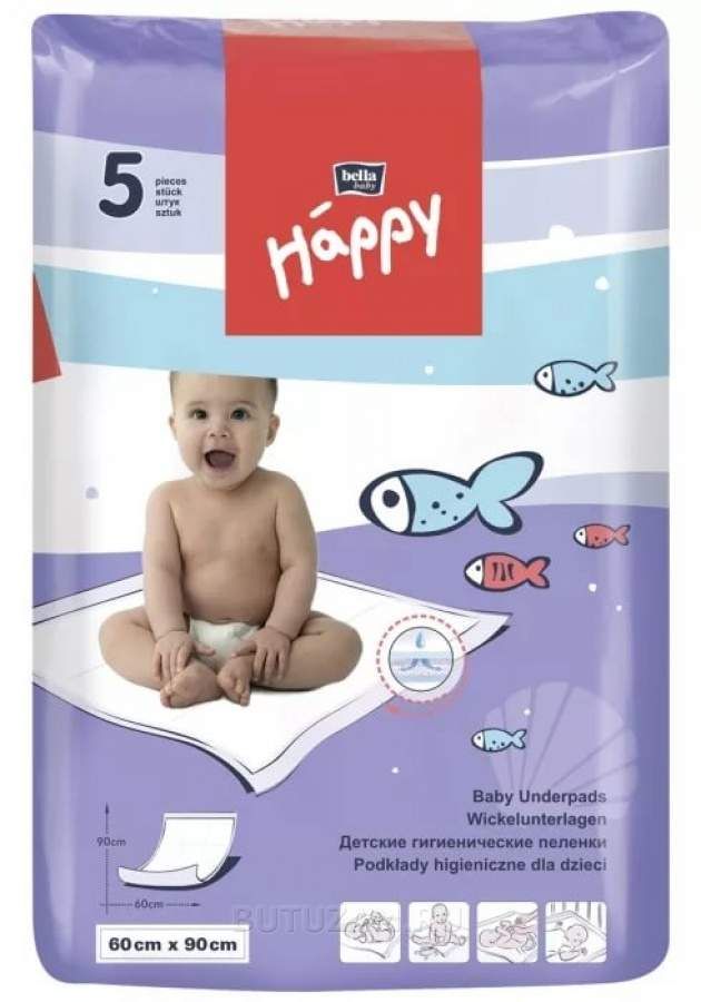 Пеленки детские впитывающие Bella baby Happy, 90 смx60 см, 5 шт.