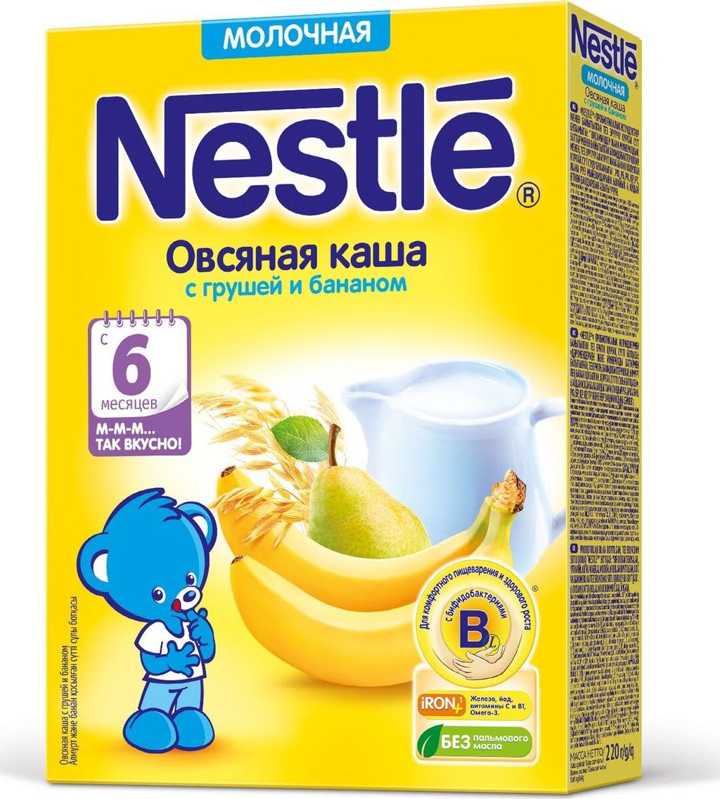 Nestle Каша молочная овсяная груша банан, каша детская молочная, 220 г, 1 шт.