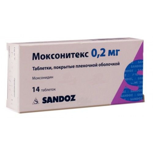 Моксонитекс, 0,2 мг, таблетки, покрытые пленочной оболочкой, 14 шт.