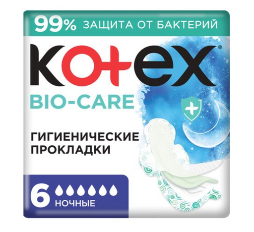 Kotex Bio Care Прокладки гигиенические ночные, с антибактериальным слоем внутри, 6 шт.