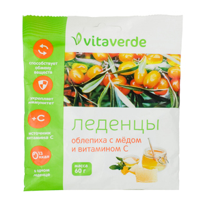 Vitaverde Леденцы витамин C облепиха мед, леденцы, 60 г, 1 шт.