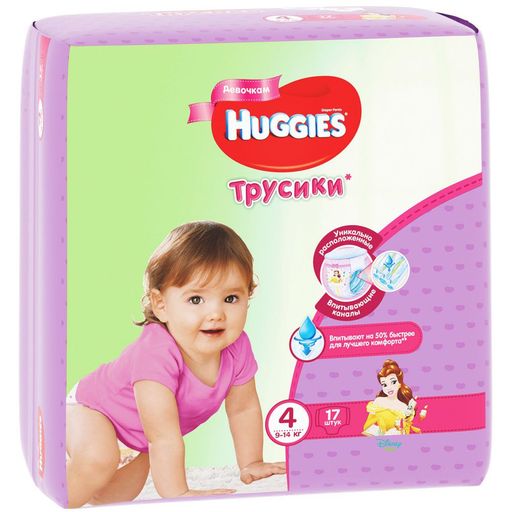 Huggies Подгузники-трусики детские, р. 4, 9-14 кг, для девочек, 17 шт.