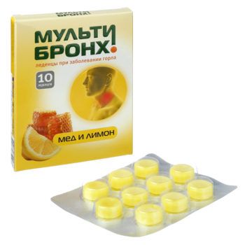 Мульти-Бронх Мед и лимон, пастилки, без сахара, 10 шт.